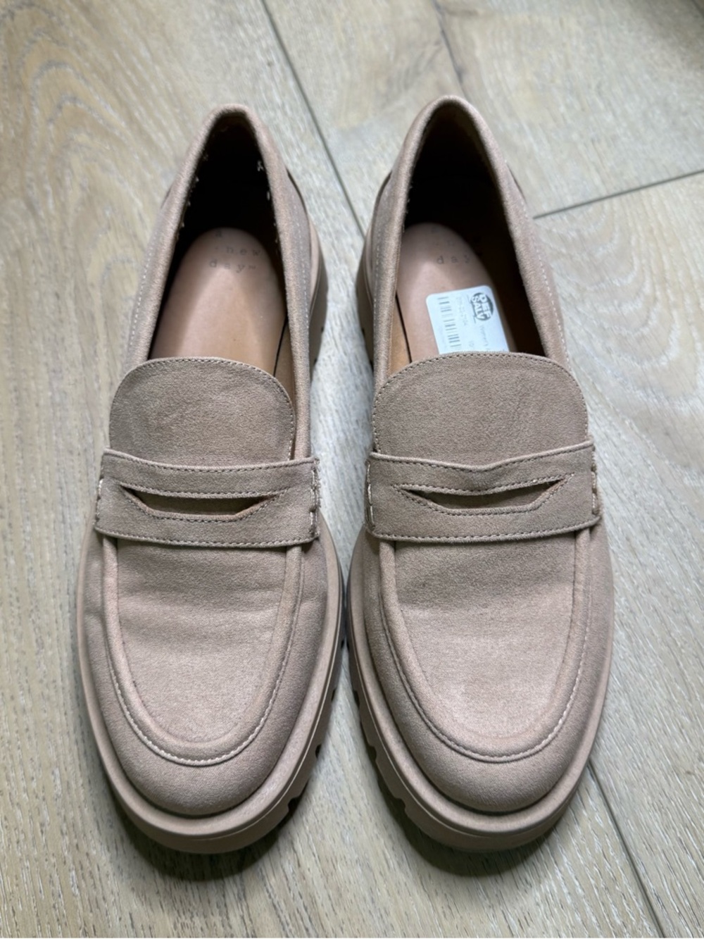 A New Day • Suede Penny Loafers in Taupe Size 8